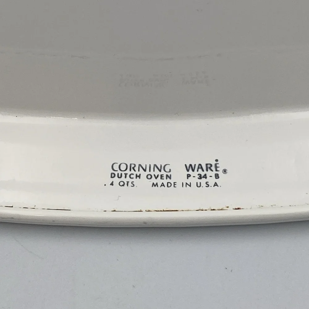 4 Quart Corning Ware Dutch Oven Cornflower Blue W Lid P-12-C VTG White P-34-B